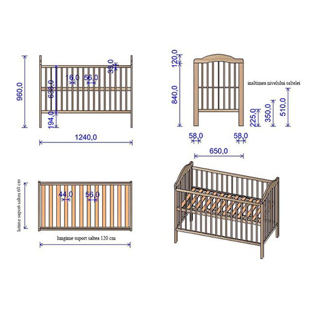 Patut copii din lemn Hubners Lizett 120x60 cm venghe