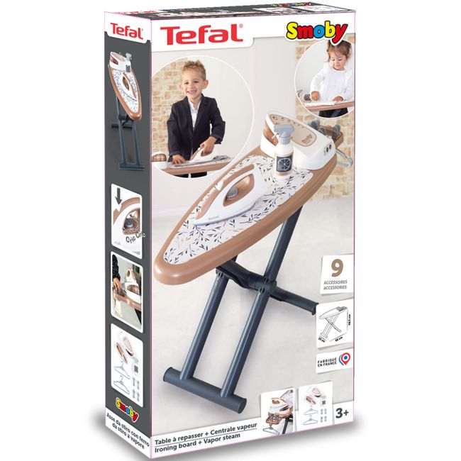 Jucarie Smoby Masa si fier de calcat Tefal Ironing Board + Stream Iron cu 9 accesorii