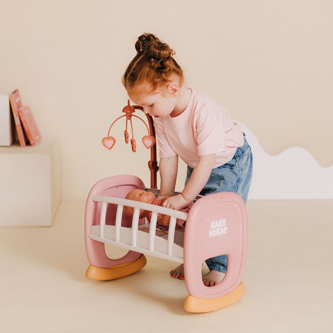 Leagan pentru papusa Smoby Baby Nurse Baby's Cot cu carusel