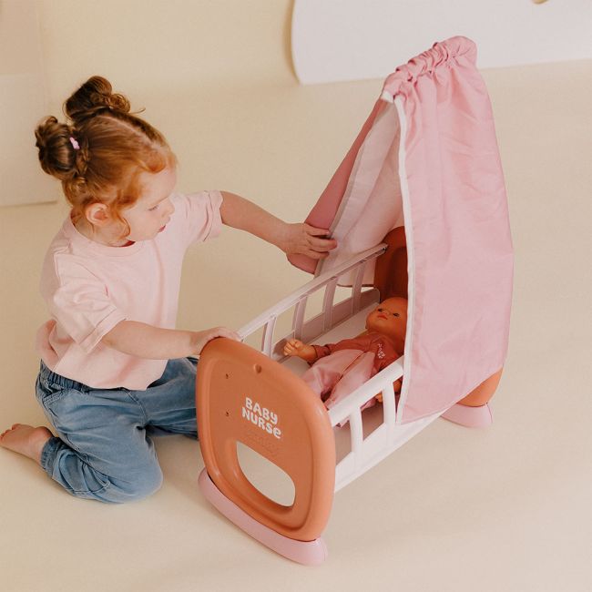 Leagan pentru papusa Smoby Baby Nurse Cradle cu baldachin