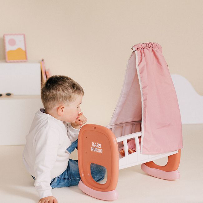 Leagan pentru papusa Smoby Baby Nurse Cradle cu baldachin