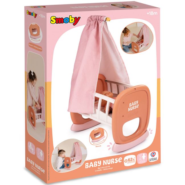 Leagan pentru papusa Smoby Baby Nurse Cradle cu baldachin