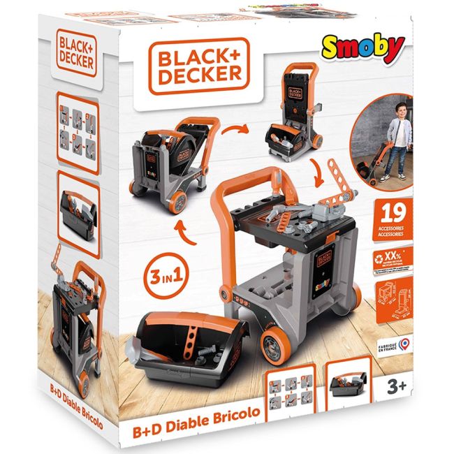 Masa de lucru 3 in 1 Smoby Black & Decker Bricolo Devil Workmate cu 19 accesorii