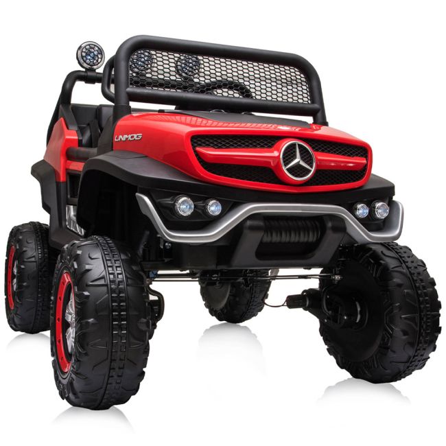 Masinuta electrica Chipolino OffRoad Mercedes Unimog cu scaun din piele si roti EVA red
