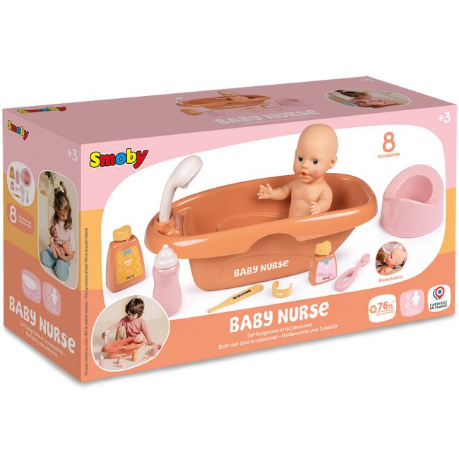 Set de baie pentru papusa Smoby Baby Nurse Bath cu 8 accesorii