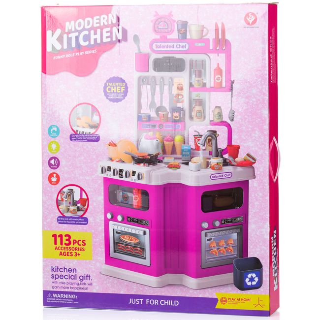 Set jucarie Chipolino Kitchen 93 cm cu sistem de curgere apa, lumini, sunete si 113 accesorii