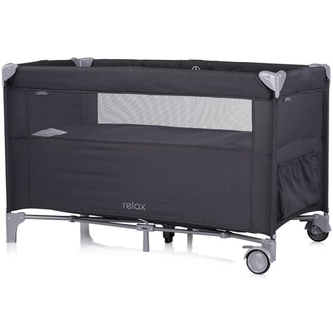 Patut pliabil Chipolino Relax anthracite linen cu laterala culisanta