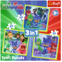 Set puzzle 3 in 1 Trefl Eroi in Pijama, Gata de actiune, 1x20 piese, 1x36 piese, 1x50 piese