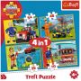 Set puzzle 4 in 1 Trefl Fireman Sam, Pompierul Sam in ajutor, 1x35 piese, 1x48 piese, 1x54 piese, 1x70 piese