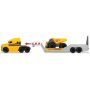 Camion Dickie Toys Mack Volvo Micro Builder cu remorca, buldozer si camion basculant