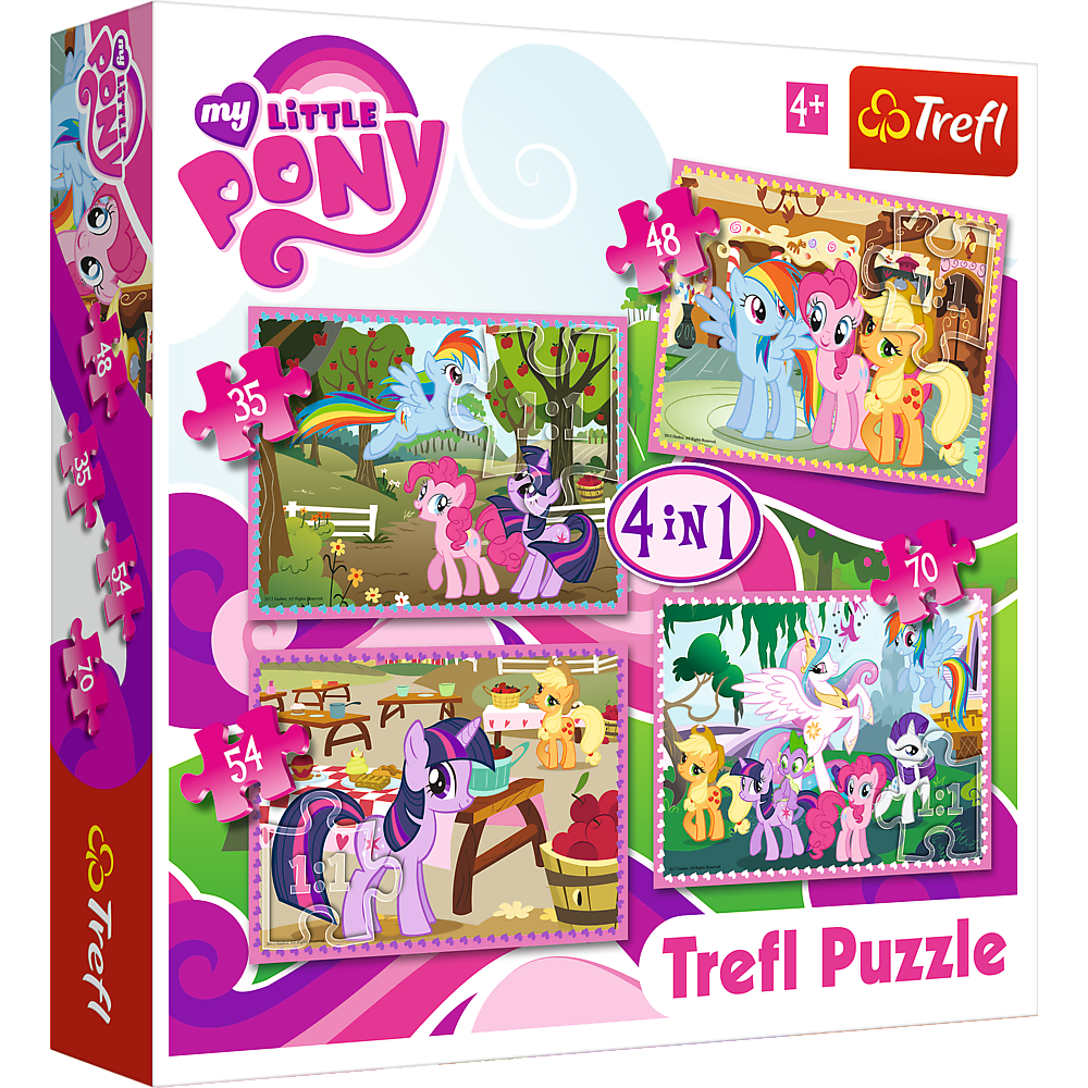 Set puzzle 4 in 1 Trefl My Little Pony, Poneii in vacanta, 1×35 piese, 1×48 piese, 1×54 piese, 1×70 piese hubners.ro