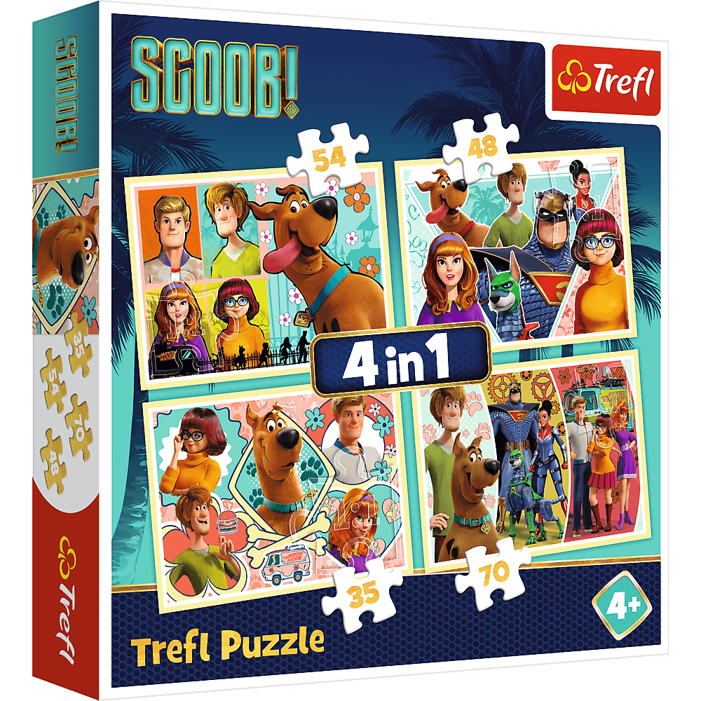 Set puzzle 4 in 1 Trefl Scooby Doo si prietenii, 1×35 piese, 1×48 piese, 1×54 piese, 1×70 piese hubners.ro
