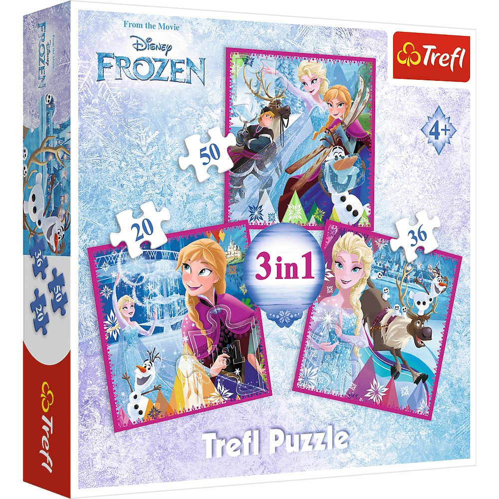 Set puzzle 3 in 1 Trefl Disney Frozen 2, Magia iernii, 1×20 piese, 1×36 piese, 1×50 piese hubners.ro
