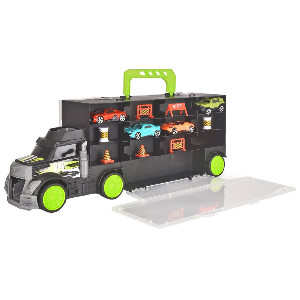 Camion Dickie Toys Carry and Store Transporter cu 4 masinute si accesorii Jucarii copii