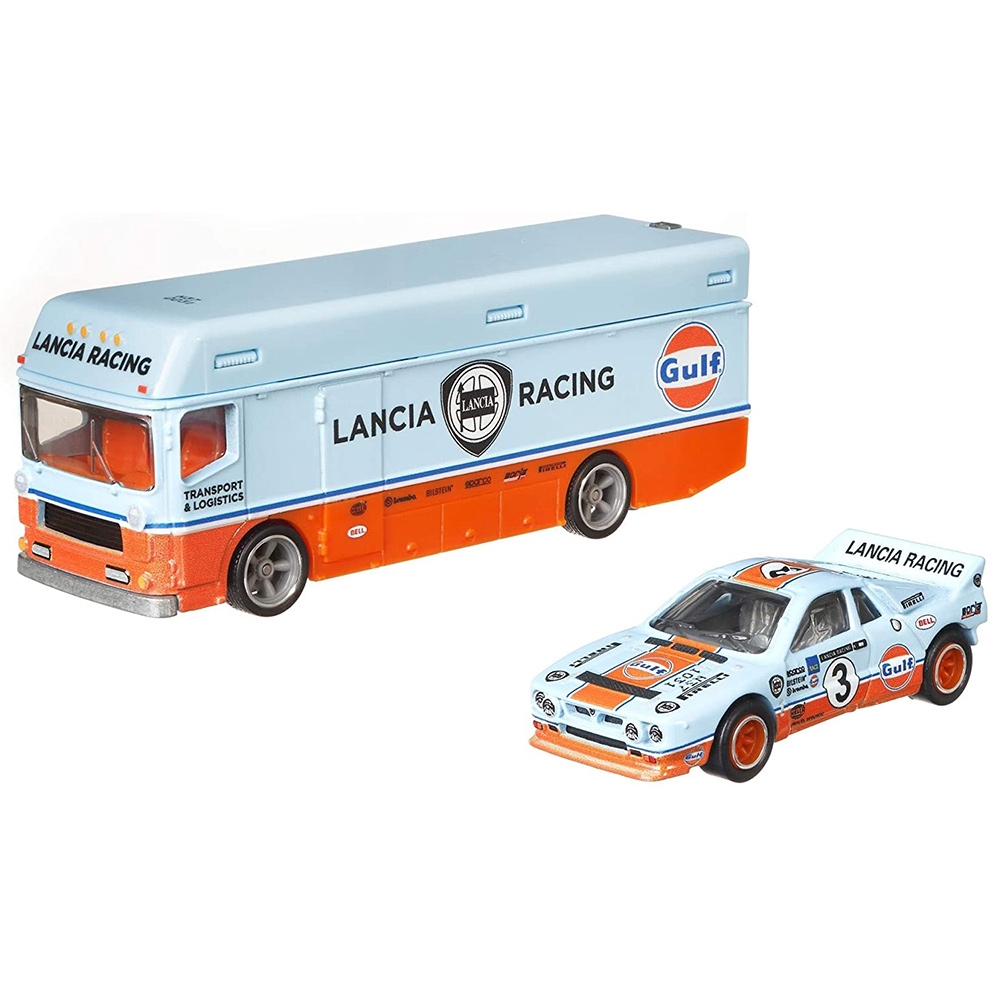 Camion hot wheels by mattel car culture euro hauler cu masina lancia rally 037