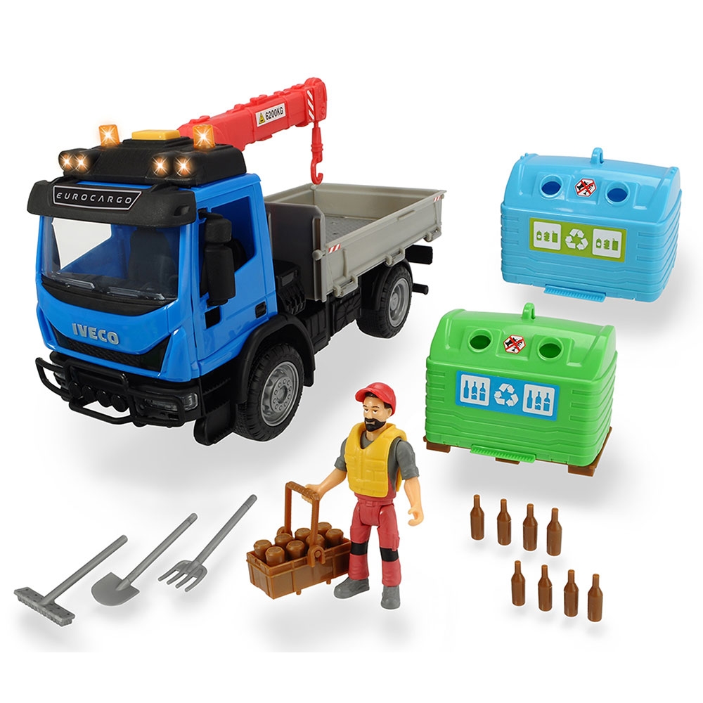 Camion Dickie Toys Playlife Iveco Recycling Container Set cu figurina si accesorii Accesorii