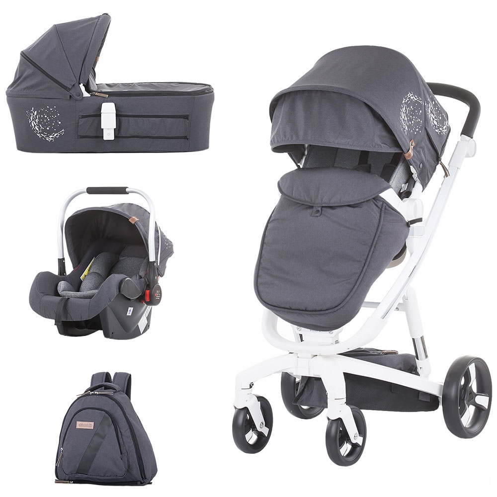 Carucior Chipolino Electra 3 in 1 silver cu cadru alb Alb