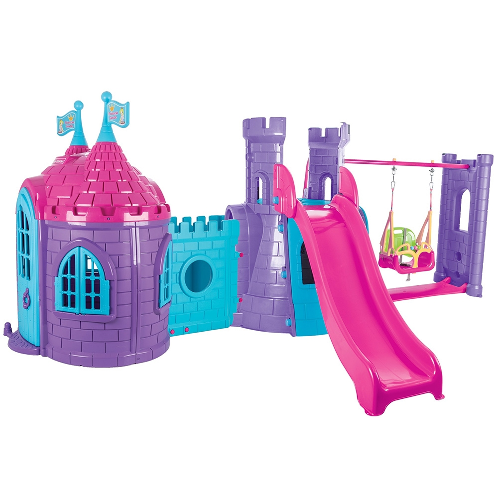 Casuta cu tobogan si leagan pentru copii Pilsan Castle with Slide and Swing purple Casute si corturi copii