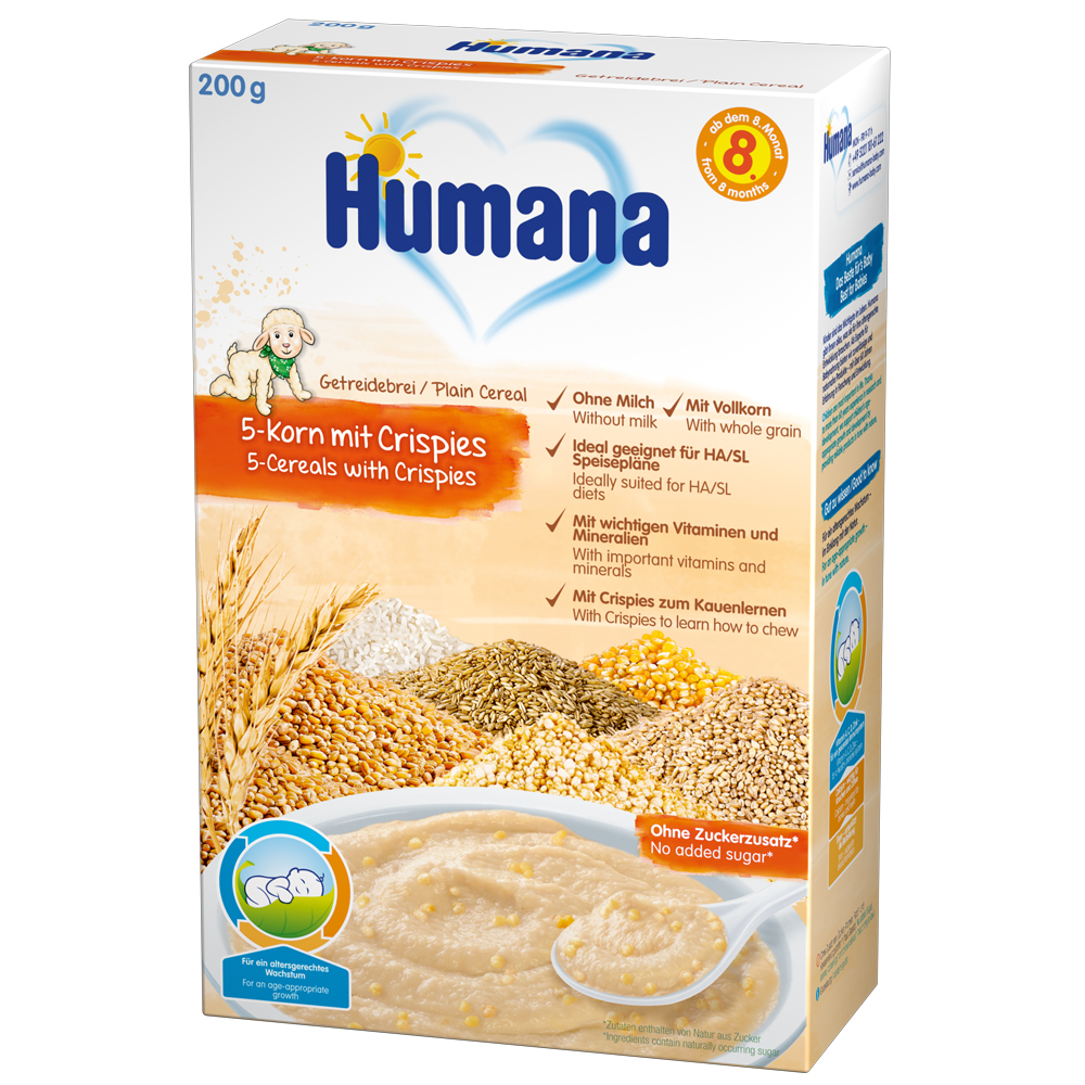 Cereale Humana fara lapte cu 5 cereale crocante de la 8 luni 200 g hubners.ro