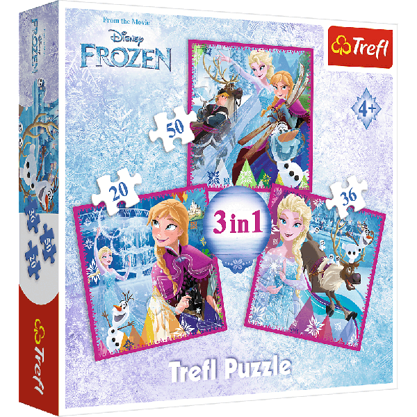 Set puzzle 3 in 1 Trefl Disney Frozen 2, Magia iernii, 1x20 piese, 1x36 piese, 1x50 piese