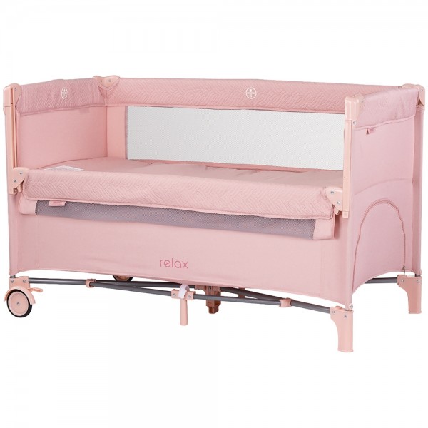 Patut pliabil Chipolino Relax pink marshmallow linen cu laterala culisanta