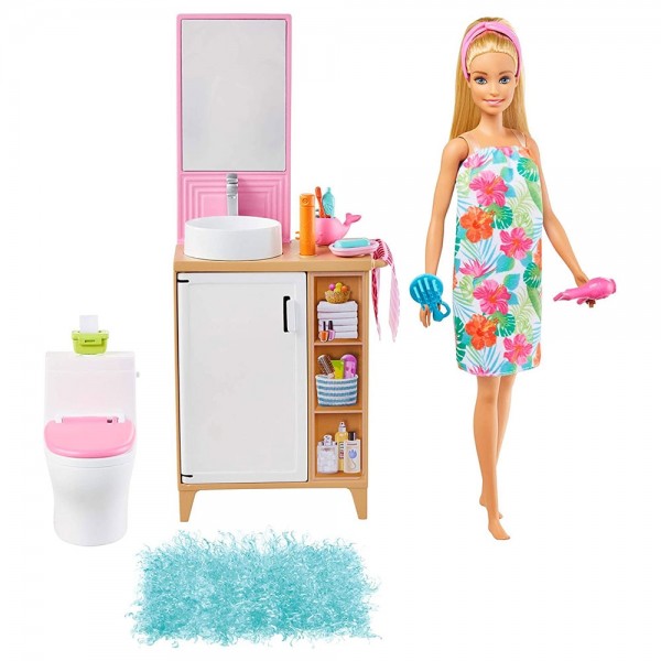 Set Barbie by Mattel Mobilier baie cu papusa si accesorii GRG87