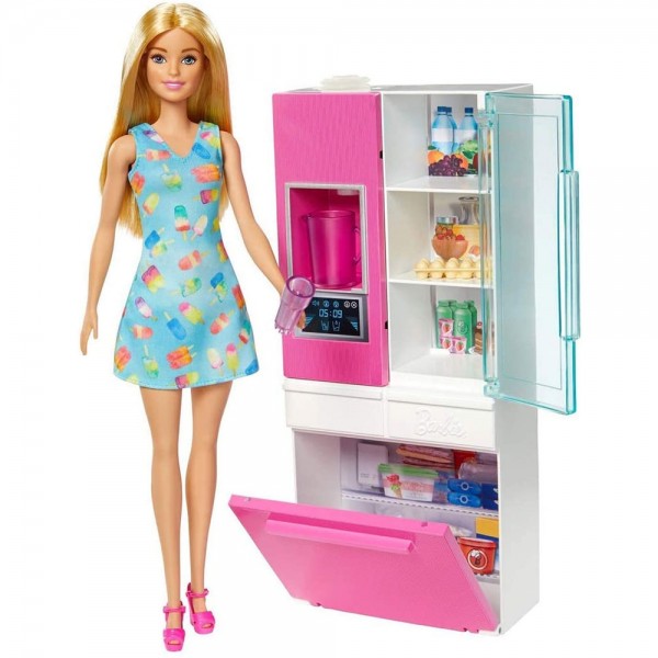 Set Barbie by Mattel Estate frigider cu papusa si accesorii