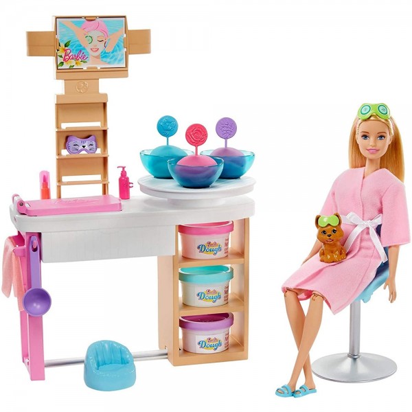 Set Barbie by Mattel Wellness and Fitness O zi la salonul Spa papusa cu figurina si accesorii