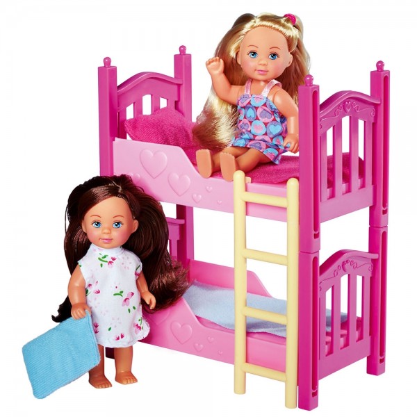 Set Simba Evi Love 2 Floor Bed cu 2 papusi 12 cm si pat supraetajat