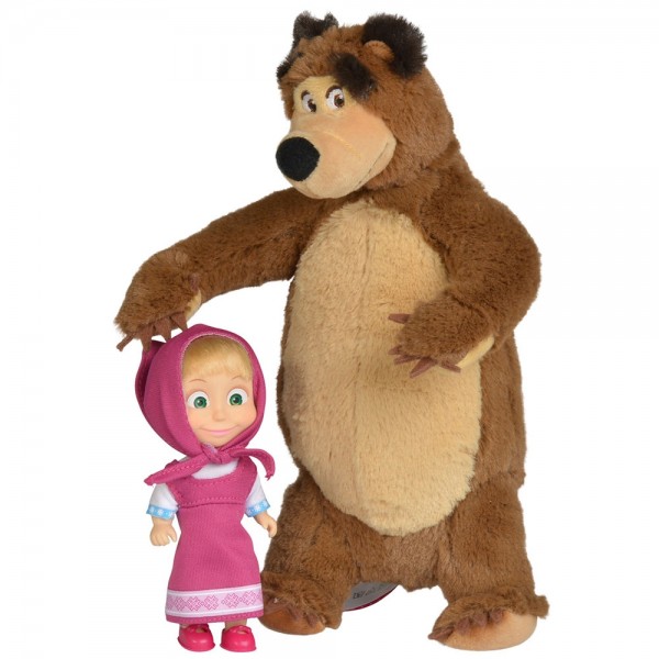 Set Simba Masha and The Bear papusa Masha 12 cm si ursulet de plus 25 cm