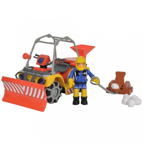 ATV Simba Fireman Sam, Sam Mercury Snow Quad cu lama de zapada, figurina Sam si accesorii