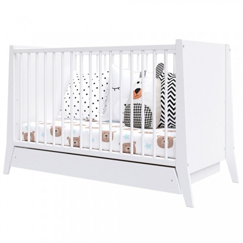 Patut copii din lemn Hubners Cosmo 120x60 cm alb cu sertar