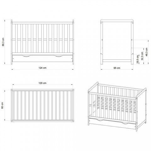 Patut copii din lemn Hubners Paula 120x60 alb cu sertar