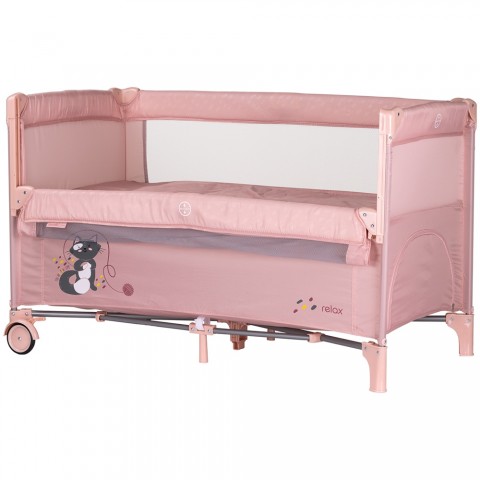 Patut pliabil Chipolino Relax pink marshmallow cu laterala culisanta