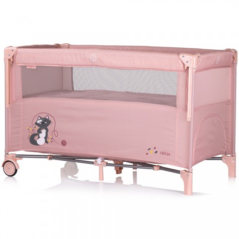 Patut pliabil Chipolino Relax pink marshmallow cu laterala culisanta
