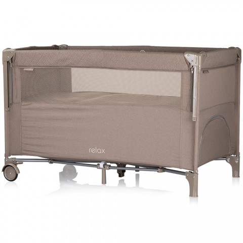 Patut pliabil Chipolino Relax tiramisu linen cu laterala culisanta