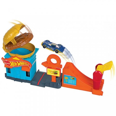 Pista de masini Hot Wheels by Mattel City Downtown Burger Dash cu masinuta