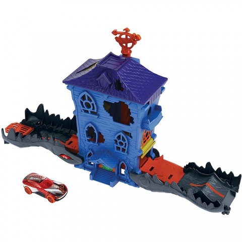 Pista de masini Hot Wheels by Mattel Croc Mansion Attack cu masinuta