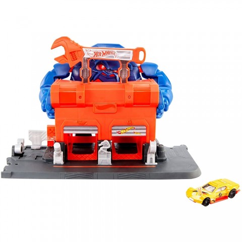 Pista de masini Hot Wheels by Mattel Gorilla Rage Garage Attack cu masinuta