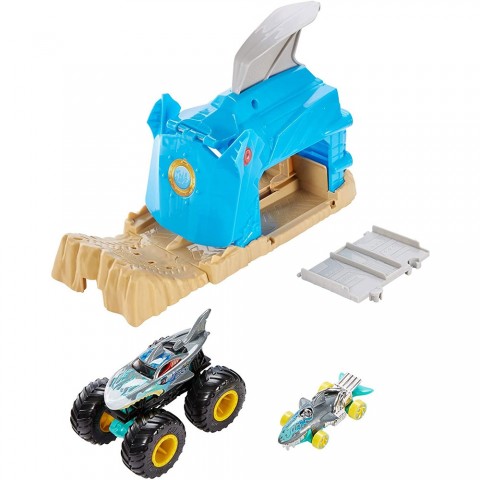 Pista de masini Hot Wheels by Mattel Monster Truck Pit and Launch Shark Wreak cu 2 masinute