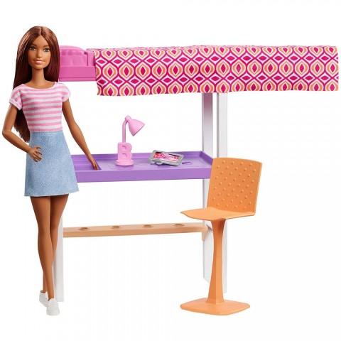 Set Barbie by Mattel Estate Birou cu pat supraetajat, papusa si accesorii