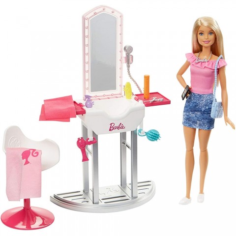 Set Barbie by Mattel Estate Salon de infrumusetare cu papusa si accesorii