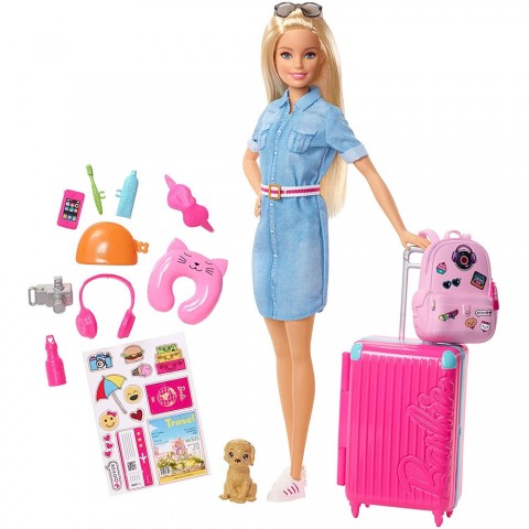 Set Barbie by Mattel Travel papusa cu accesorii FWV25