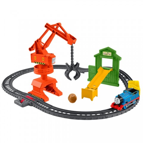 Set Fisher Price by Mattel Thomas and Friends Cassia Crane and Cargo sina cu locomotiva motorizata si vagon