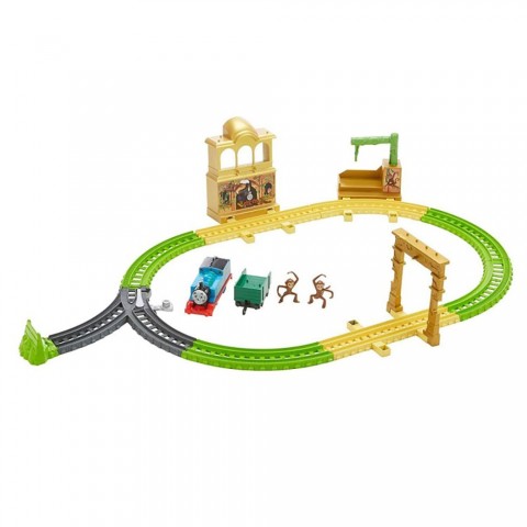 Set Fisher Price by Mattel Thomas and Friends Monkey Palace cu sina, vagoane si locomotiva motorizata