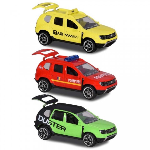 Set Majorette Dacia Duster masina taxi, masina de pompieri si masina negru cu verde