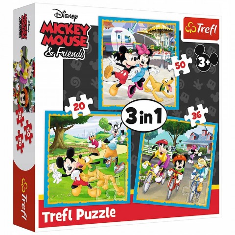 Set puzzle 3 in 1 Trefl Disney Mickey Mouse Mickey si prietenii 1x20 piese 1x36 piese 1x50 piese