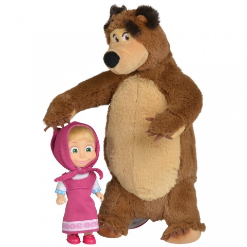 Set Simba Masha and The Bear papusa Masha 12 cm si ursulet de plus 25 cm