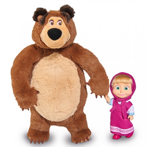 Set Simba Masha and The Bear papusa Masha 12 cm si ursulet de plus 25 cm