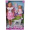 Papusa Simba Steffi Love Cute Walk papusa 29 cm, papusa 12 cm, 2 figurine si accesorii